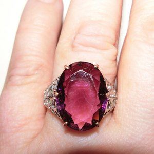 VTG Mozambique Created Garnet 7CTs SS w/Plat.Bonding over Brass Size 8.5-9